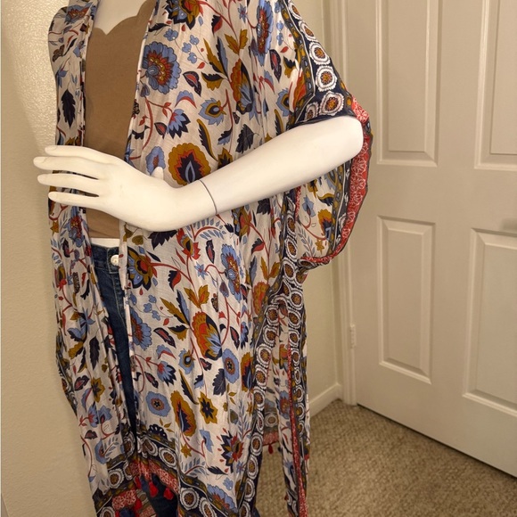 Ruginnr floral open front boho lightweight poncho kimono one size. - Picture 2 of 9